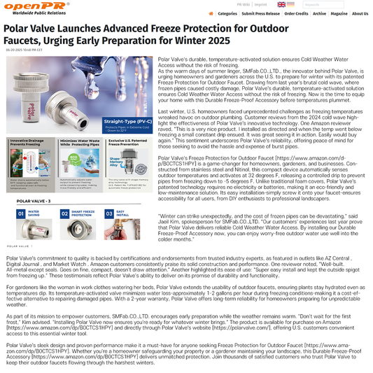 Polar Valve Launches Advanced Freeze Protection for Outdoor Faucets, Urging Early Preparation for Winter 2025