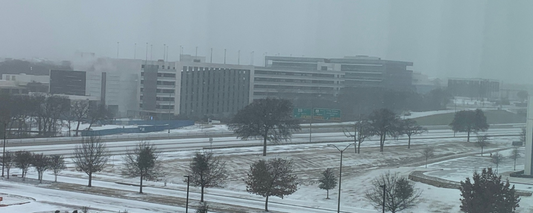 Snow-covered roads near Highway 360 south of Dallas–Fort Worth International Airport during the February 2021 freeze. Credit: NOAA National Weather Service.