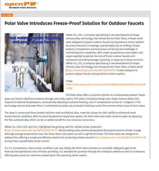 Polar Valve Introduces Freeze-Proof Solution for Outdoor Faucets