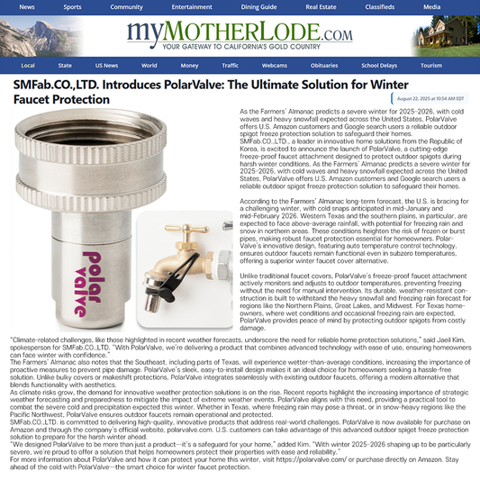 SMFab.CO.,LTD. Introduces PolarValve: The Ultimate Solution for Winter Faucet Protection