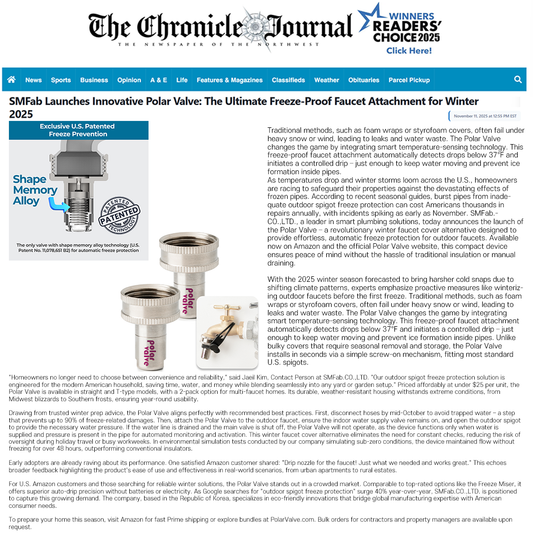 SMFab Launches Innovative Polar Valve: The Ultimate Freeze-Proof Faucet Attachment for Winter 2025